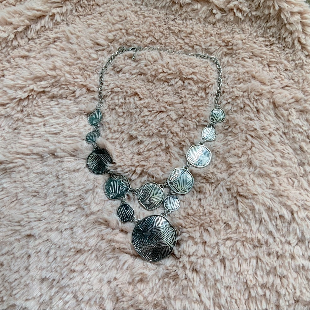 Silver Coin Style Statement Necklace